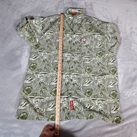 Vintage Ecko Unltd Money Print Button Shirt Mens XL Loop Collar Green Y2K - Picture 9 of 10